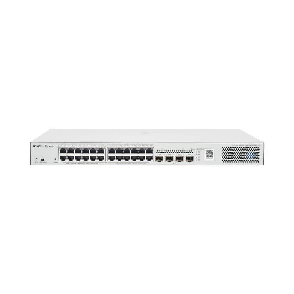 Switch Administrable L2 PoE+ hasta 370W, 24 Puertos Eth 1G, 4 puertos SFP 1G, Administración Remota en la Nube.