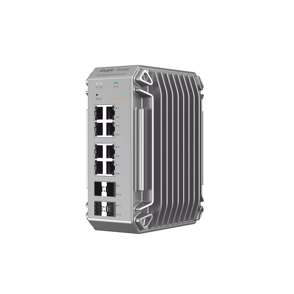 Switch Industrial PoE, Ideal para temperaturas Extremas y protección contra descargas, 8 Puertos Gigabit PoE 802.3 af/at, 4 Puertos SFP Administrable Cloud