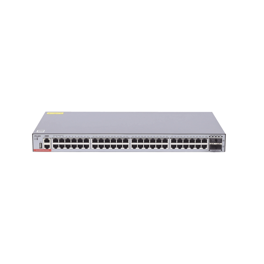 Switch Administrable Capa 3 con 48 puertos Gigabit + 4 SFP+ para fibra 10Gb, gestión gratuita desde la nube.