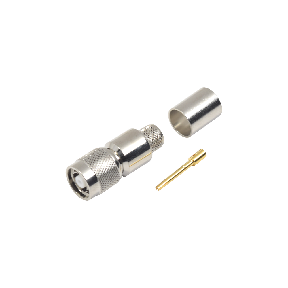 Conector TNC Macho Inverso, Anillo Plegable para ensamblar en cables RG-8/U, LMR-400, Niquel, Oro, Teflón