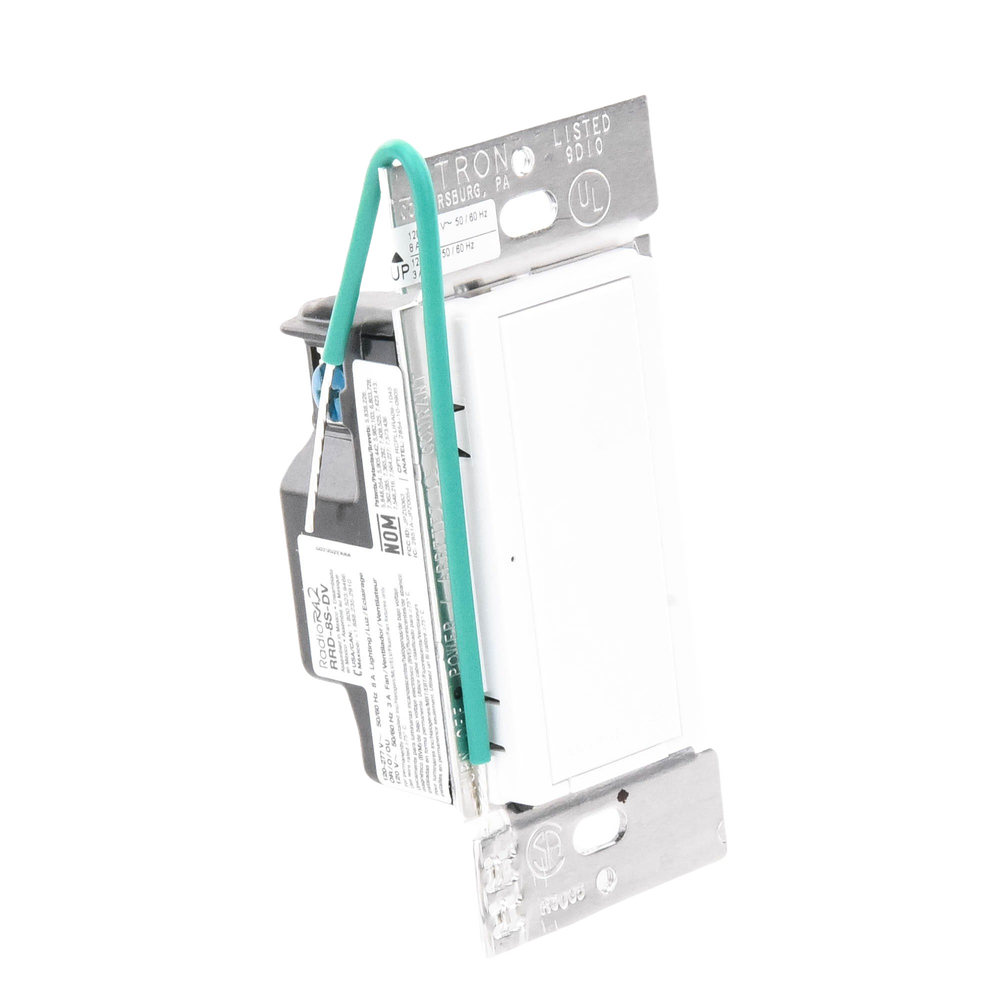 (RadioRA2) Switch on/off RRD-8S-DV-WH de doble voltaje, un solo polo 120V/, 8A/, 1/10HP 3A en motores, apaga y enciende iluminación ó motor, NO requiere cable neutro. - Image 2
