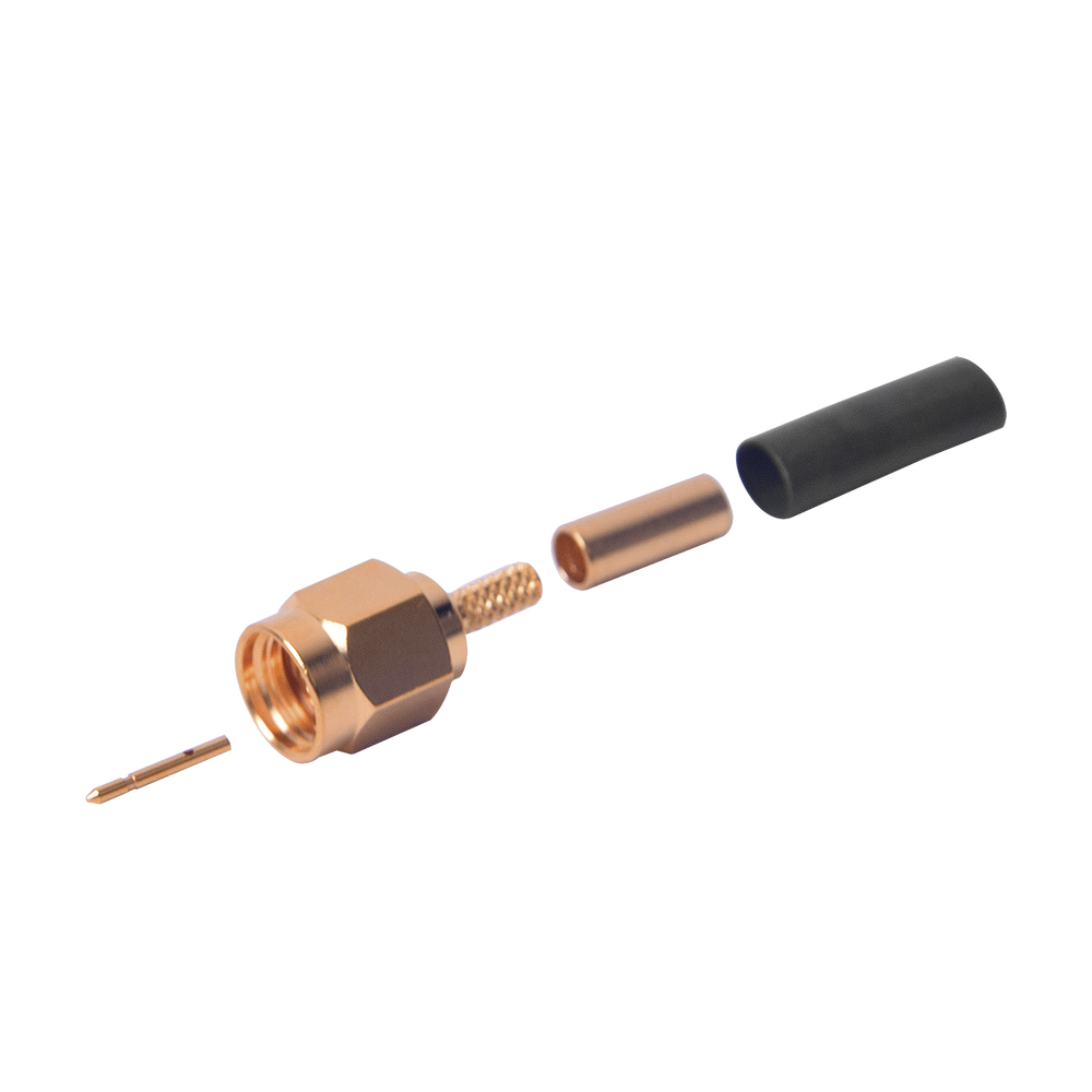 Conector SMA Macho de Anillo Plegable para Cables RG-174/U, 8216, Oro/ Oro/ Teflón.