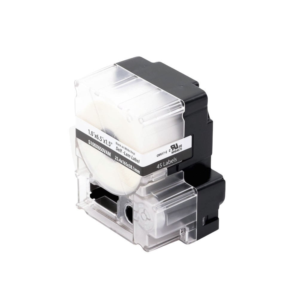 Casete de 45 Etiquetas Autolaminadas de 25.4 x 165.1 mm (1 x 6.5 pulgadas), para Cables de 4 a 8.1 mm (0.16 a 0.32 pulgadas) de Di?metro, ?rea de Impresi?n Color Blanco