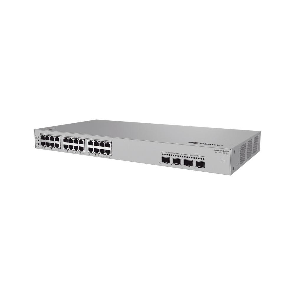 Switch de Acceso eKit Administrable / Capa 2 / 24 Puertos PoE+ Gigabit + 2 Puertos SFP (2.5 Gbps) + 2 Puertos SFP+ /  PoE Perpetuo / Presupuesto PoE 195 W / Sin licenciamiento