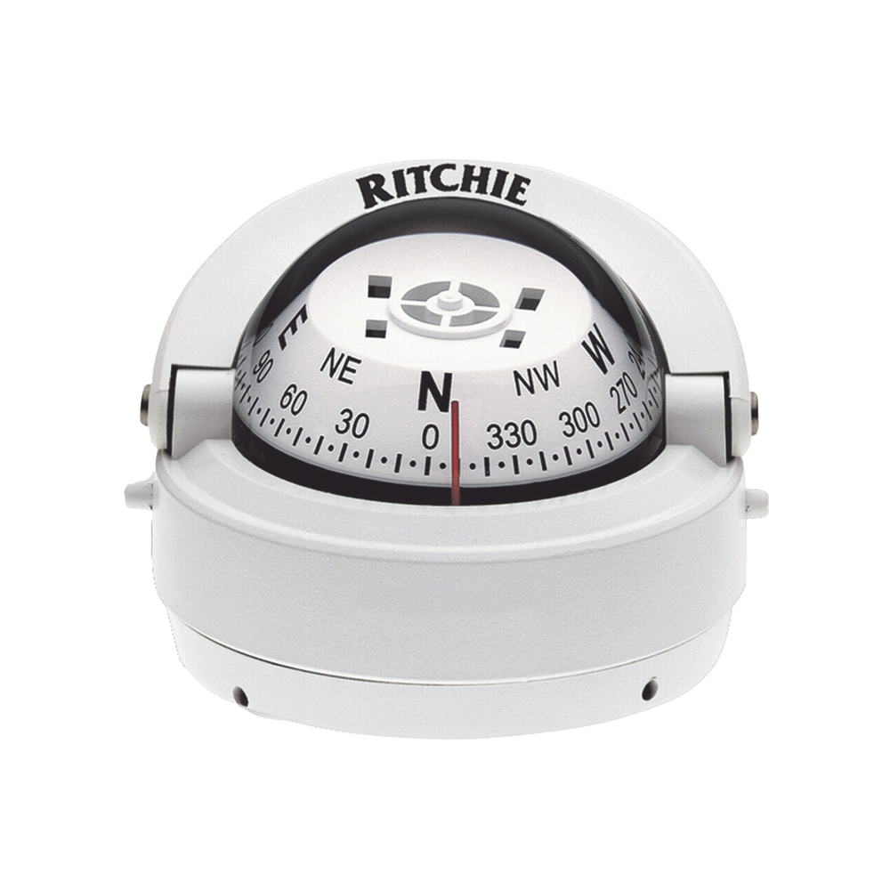 Brújula serie Explorer en color blanco para montaje en superficie, cuenta con iluminación nocturna color verde.