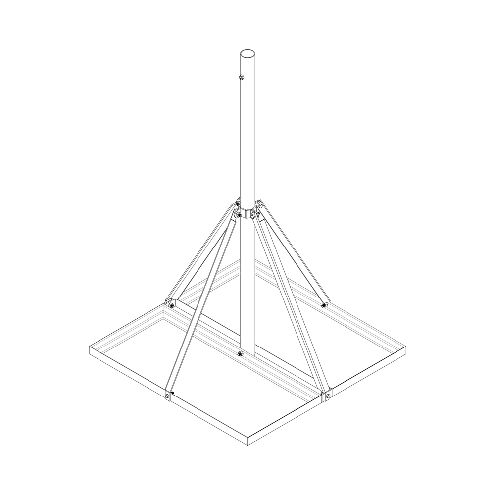 Base No Penetrante Base de 0.9 x 0.9 m con Mástil de 1.5 m x 2" diam. Ced.30 para Instalación de Antenas (HOT-DIP).