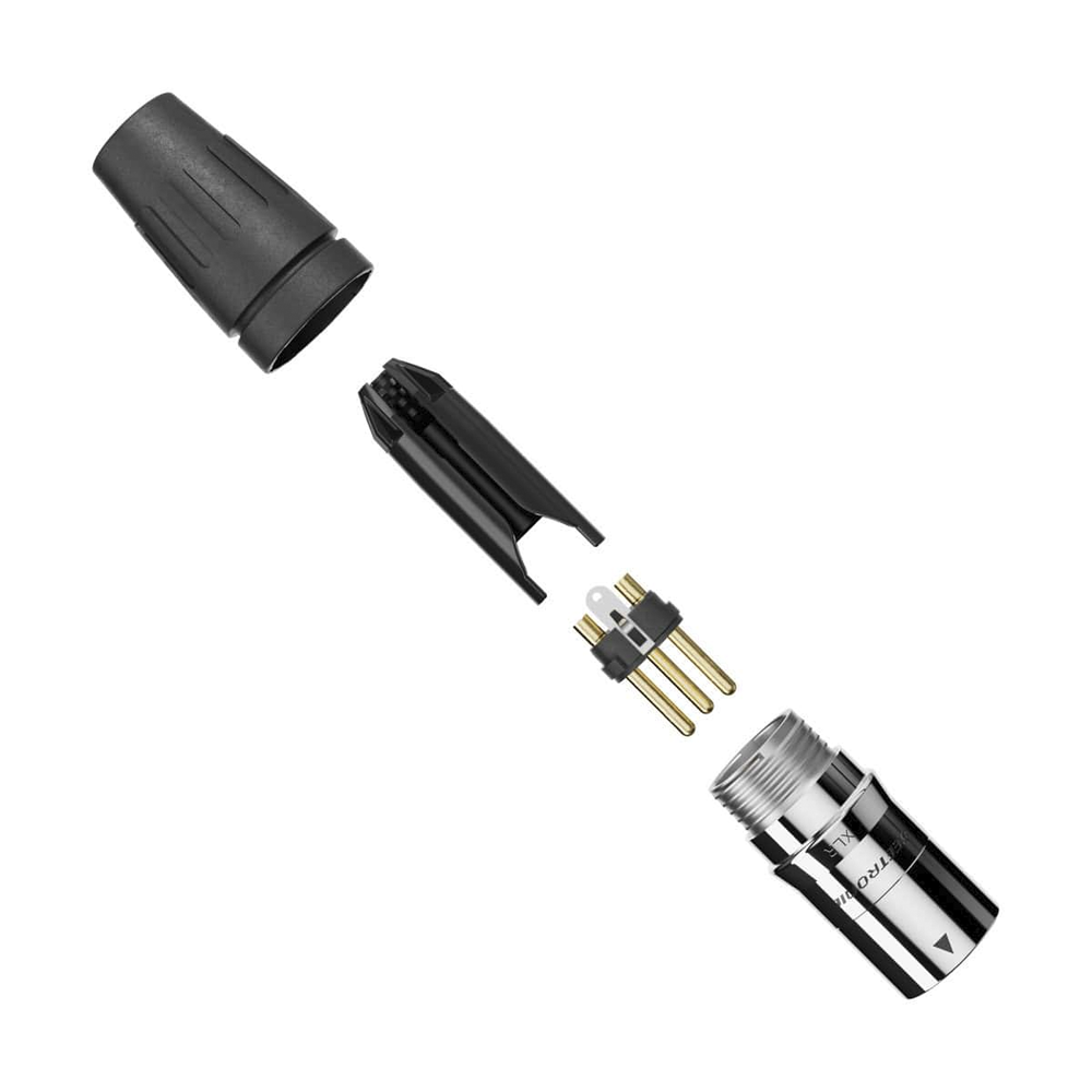 CONECTOR MACHO XLR DE 3 NÚCLEOS CON CARCASA DE ACERO INOXIDABLE Y CONTACTOS CHAPADOS EN ORO - Image 2