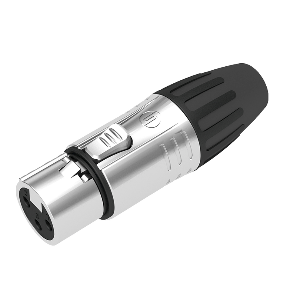 XLR conector de cable hembra, carcasa cromada perla, contactos plateados