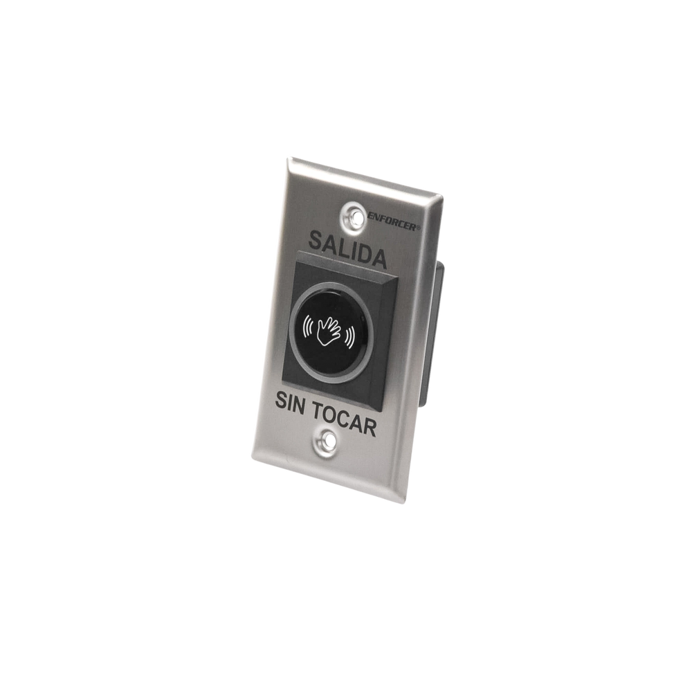 Botón de Salida sin Contacto / Sensor IR / Iluminado / Normalmente Abierto y Cerrado / Distancia Ajustable de Detección / Rele Ajustable de 0.5 a 30 Segundos / Uso Interior
