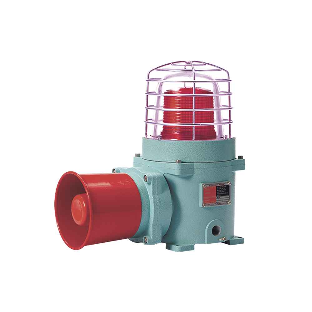 Combinación de baliza LED color Rojo con patrón fijo y flasheante con sirena electrónica, máx. 118 dB para zonas peligrosas A 24 VCD