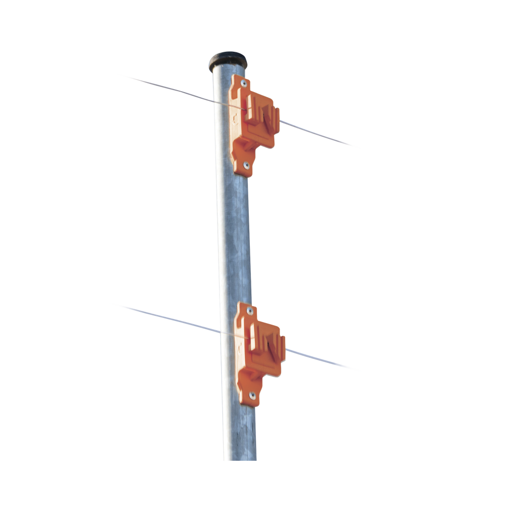 Aislador de Paso color Naranja reforzado para cercos eléctricos, resistente al clima extremoso