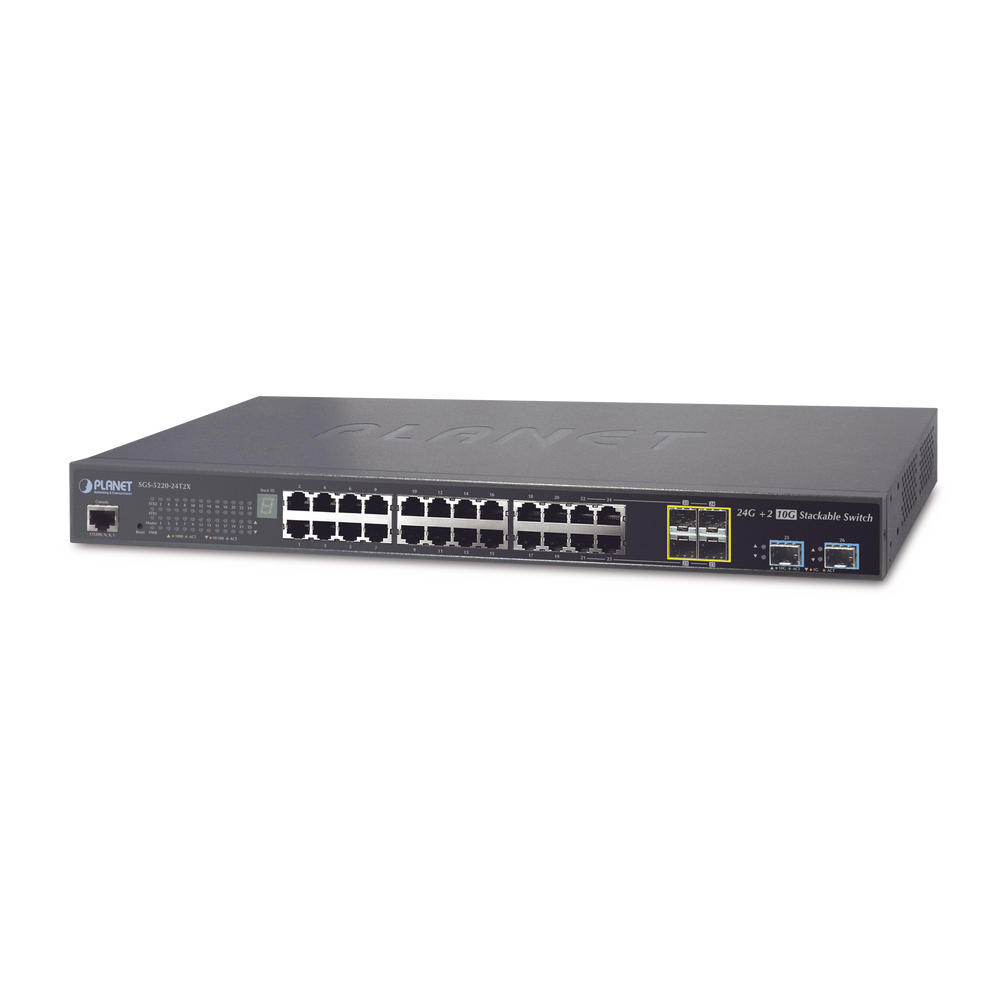 Switch de Acceso Stack Capa 2+ de 24 puertos + 4 compartidos TP/SFP + 2 Puertos 10G SFP+ Stack