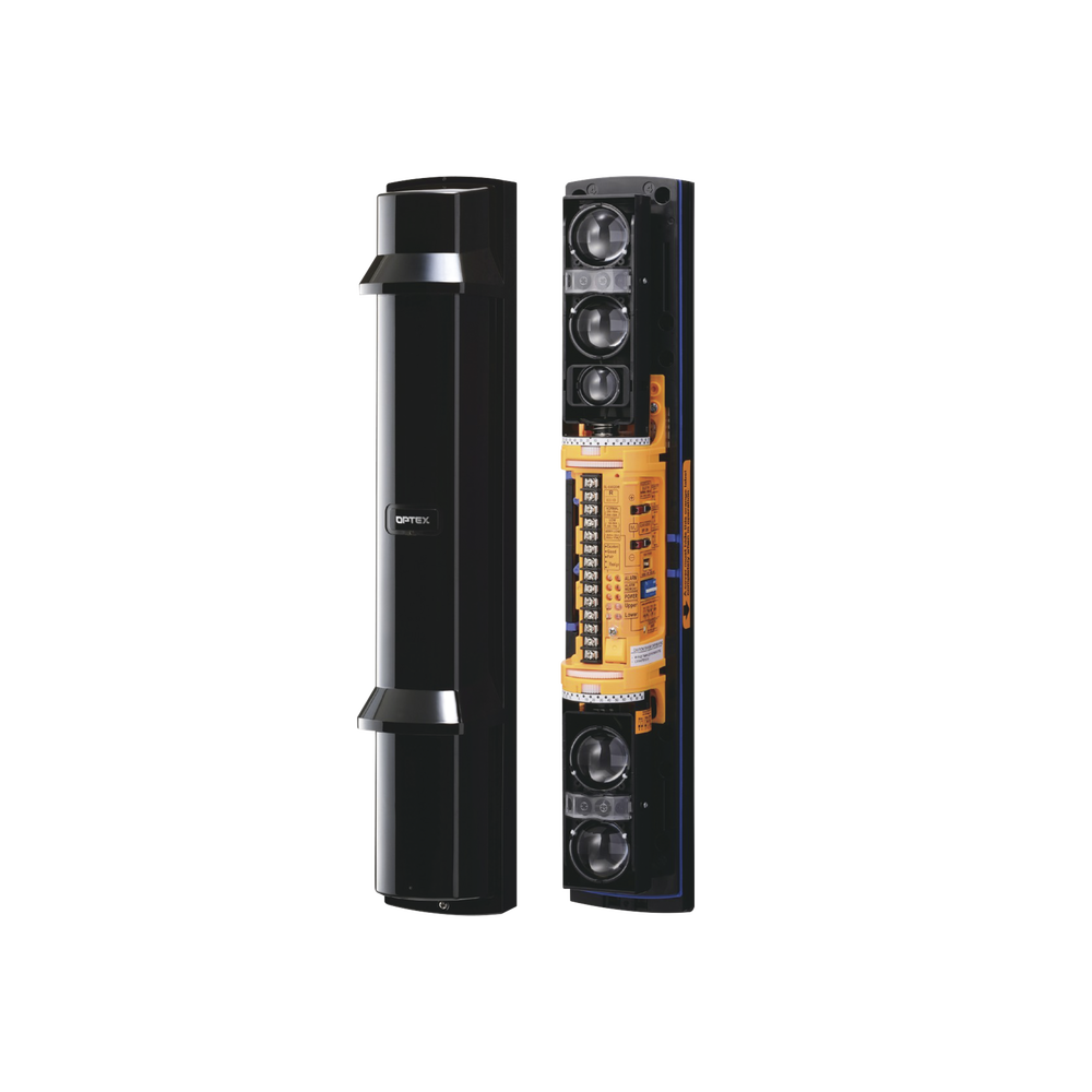 Barrera fotoelectrica de 100 metros 4 rayos  4 canales  doble modulación y transmision automatica de potencia del rayo