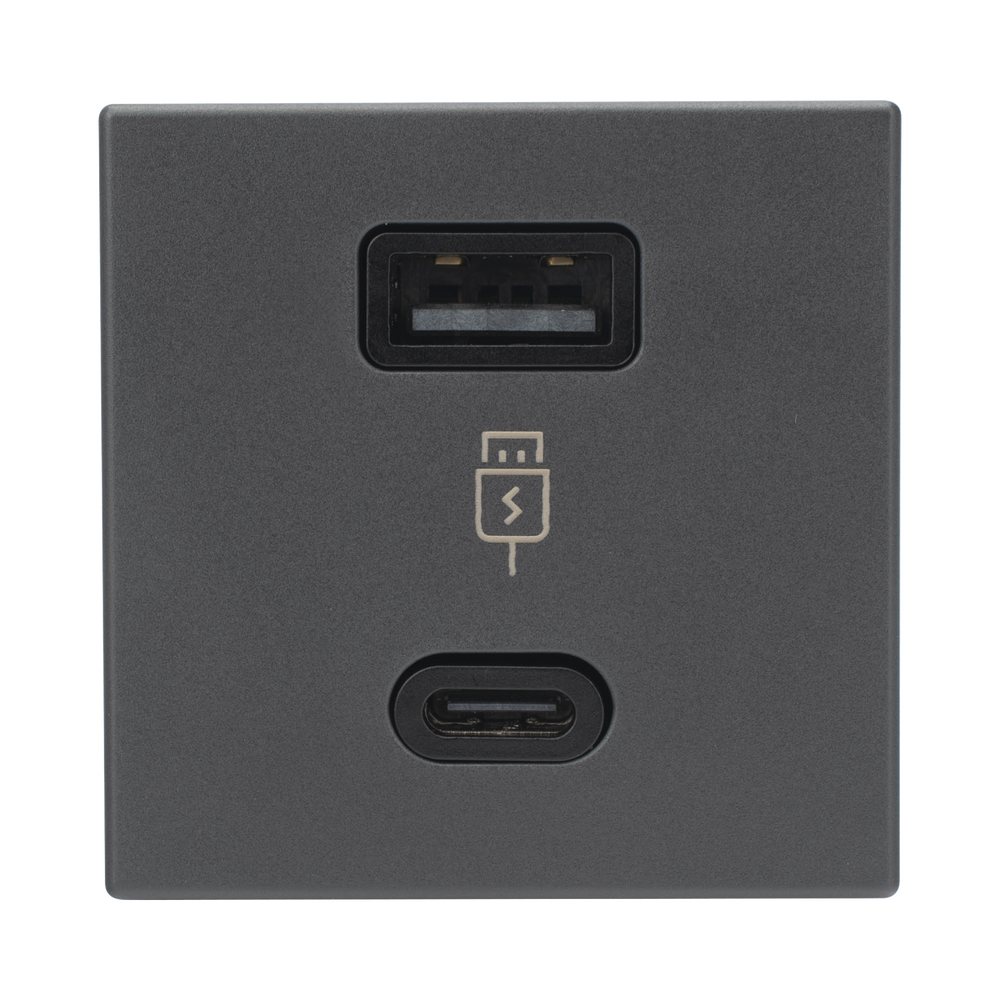 M?dulo Doble USB Tipo A+C / Carga R?pida 30W / Color Grafito / Compatible con Torres y Cajas Simon / Modelo: (K126F/14)