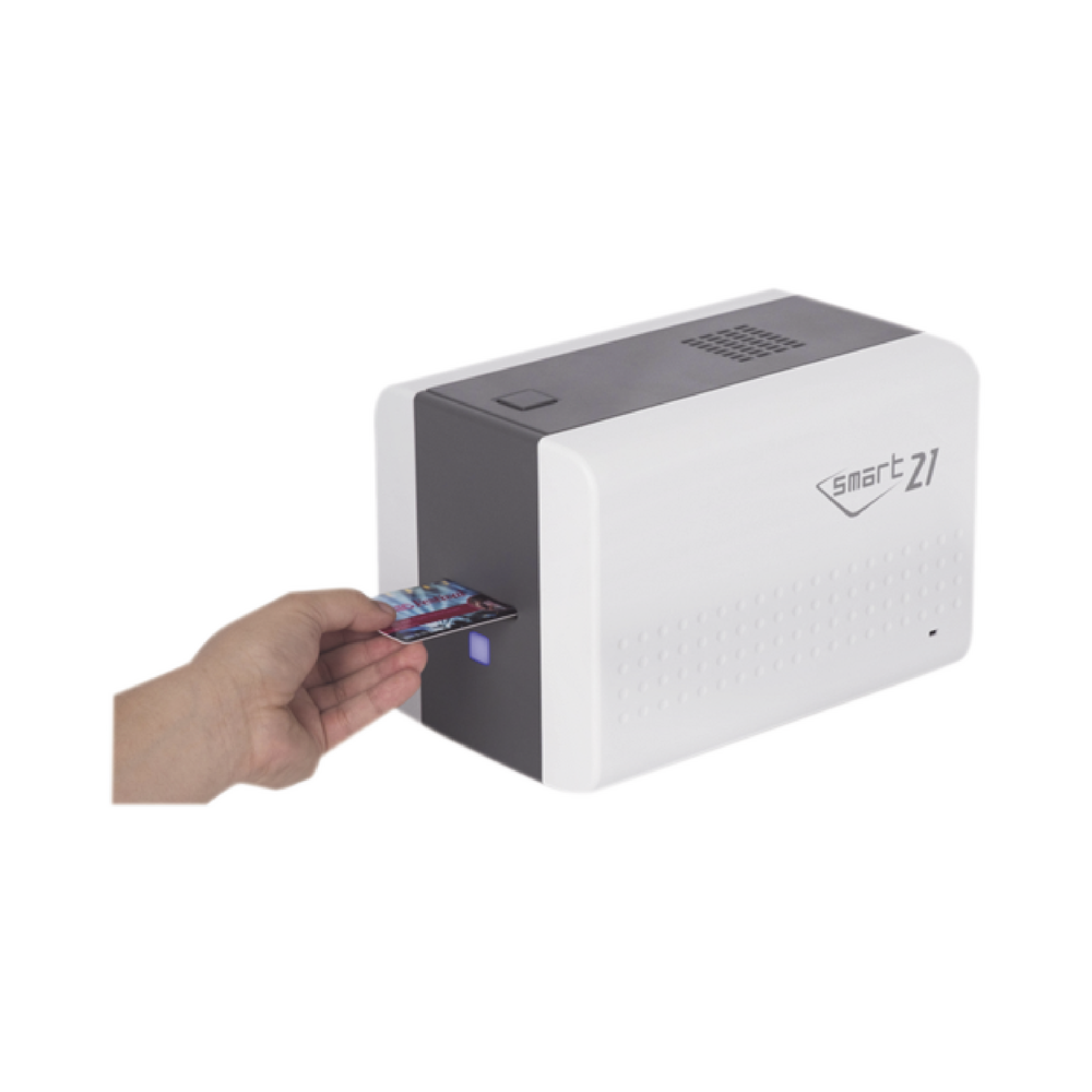 Impresora de Tarjetas Semi- automática SMART21 / Ingreso de Tarjetas Manual/Incluye Ribbon, Software y 100 Tarjetas PVC - Image 2