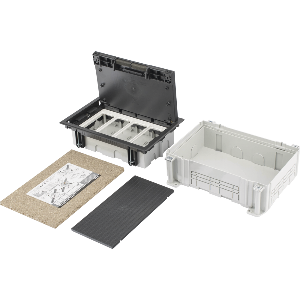 Caja Para Instalaci?n en Pavimento para Voz, Datos o Contactos El?ctricos / Capacidad para 4 M?dulos / Espacio Embellecedor en la Tapa / Profundidad Ajustable de 70 a 100 mm (2.76 a 3.94 pulgadas) / Los M?dulos se Adquieren Aparte / Incluye Registro
