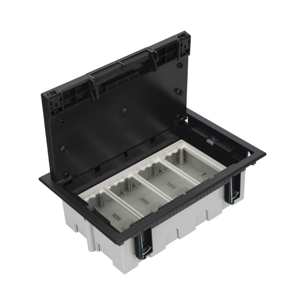 Caja Para Instalaci?n en Piso Falso para Voz, Datos o Contactos El?ctricos / Capacidad para 4 M?dulos / Espacio Embellecedor en la Tapa / Profundidad Ajustable de 90 a 120 mm (3.54 a 4.72 pulgadas) / Los M?dulos se Adquieren Aparte / (SF410/14CY)