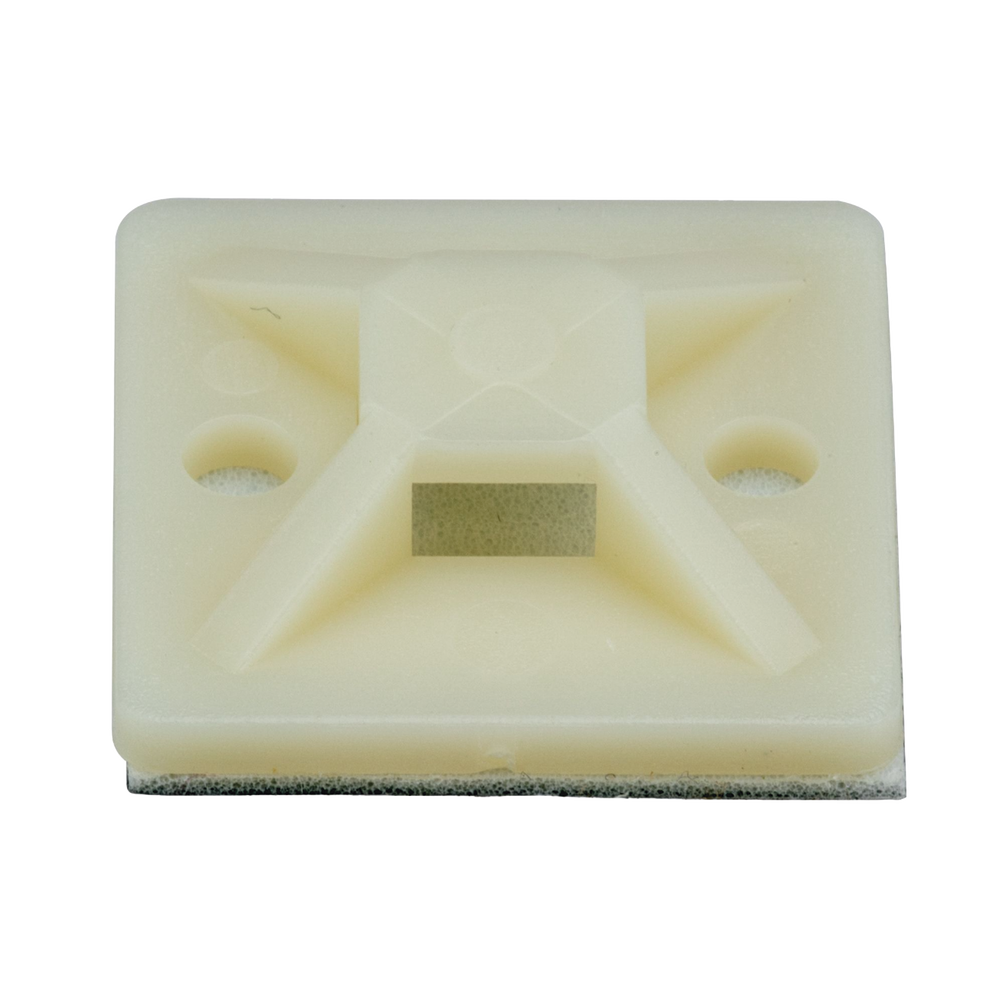 Montaje-Sujetador Adhesivo STRONGHOLD de 4 Vías de 1" x 1" x 1/4", Color Natural, Nylon 6.6 Retardante de Llamas V-2, Paquete de 100pz