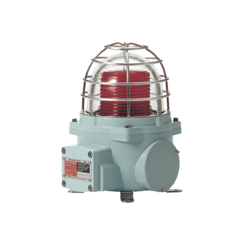 Baliza con luz LED color Rojo con patrón de destello fijo o flasheante, ideal para zonas y áreas peligrosas, opera en un rango de 12-24 VCD