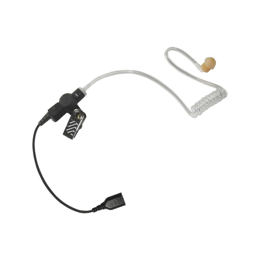 Auricular de tubo acústico transparente con cable de fibra tranzada con conector SNAP tipo MIRAGE. Requiere micrófono de solapa de 1 o 2 hilos de la Serie SNAP.