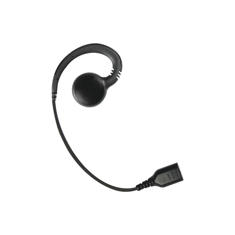 Auricular giratorio con gancho en forma de "G" con cable de fibra trenzada y conector SNAP. Requiere micrófono de solapa de 1 o 2 hilos de la Serie SNAP.