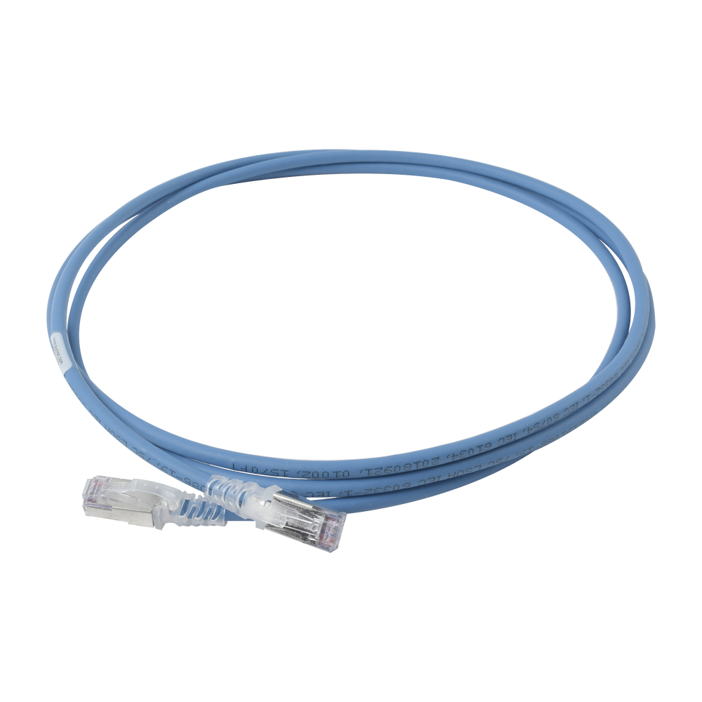 Patch Cord Skinny Cat6A Blindado S/FTP, 2.13 Metros (7 Pies), Di?metro Reducido 28 AWG, Color Azul
