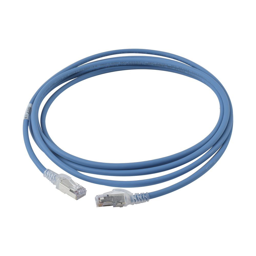 Patch Cord Skinny Cat6A Blindado S/FTP, 3.05 Metros (10 Pies), Di?metro Reducido 28 AWG, Color Azul