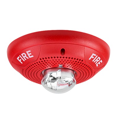 Bocina con Lámpara Estroboscópica para Instalación en Techo con Configuración Estroboscópica Seleccionable, Color Rojo