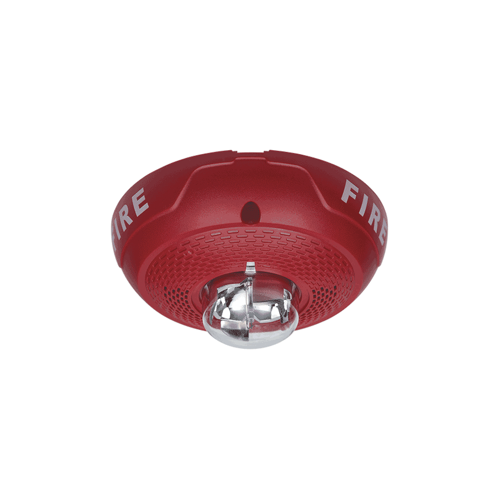 Bocina con Lámpara Estroboscópica, Montaje en Techo, Color Rojo, Nuevo Diseño Moderno y Elegante y Menor Consumo de Corriente