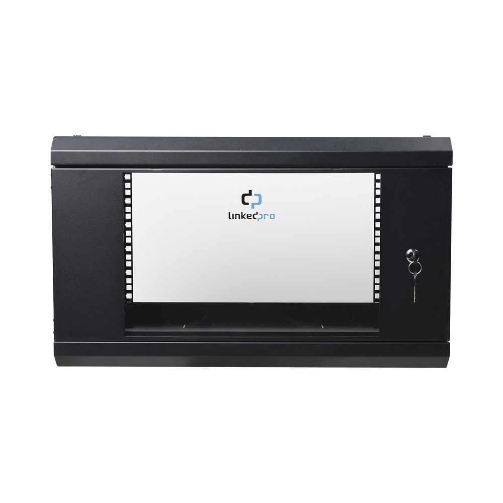 Gabinete de Pared de 6U con Puerta de Cristal Templado, 455 mm de Profundidad Total, Rack de 19in, Acero Reforzado Color Negro.