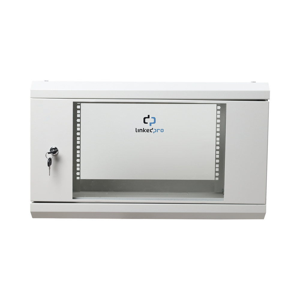 Gabinete de Pared de 6U con Puerta de Cristal Templado, 455 mm de Profundidad Total, Rack de 19'', Acero Reforzado Color Gris Mate
