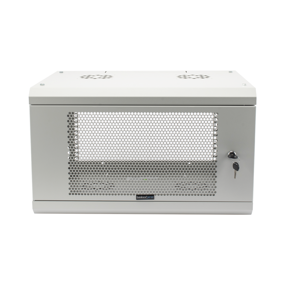 Gabinete de Pared de 6U con Puerta Perforada, 455 mm de Profundidad Total, Rack de 19'', Acero Reforzado Color Gris Mate