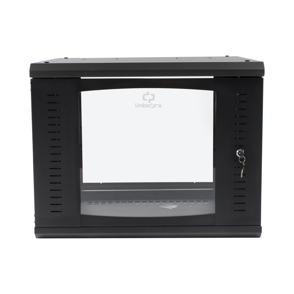 Gabinete Abatible de Pared (Con Marco Trasero) con Rack 19" de 9 Unidades. Ventana de Cristal Templado.