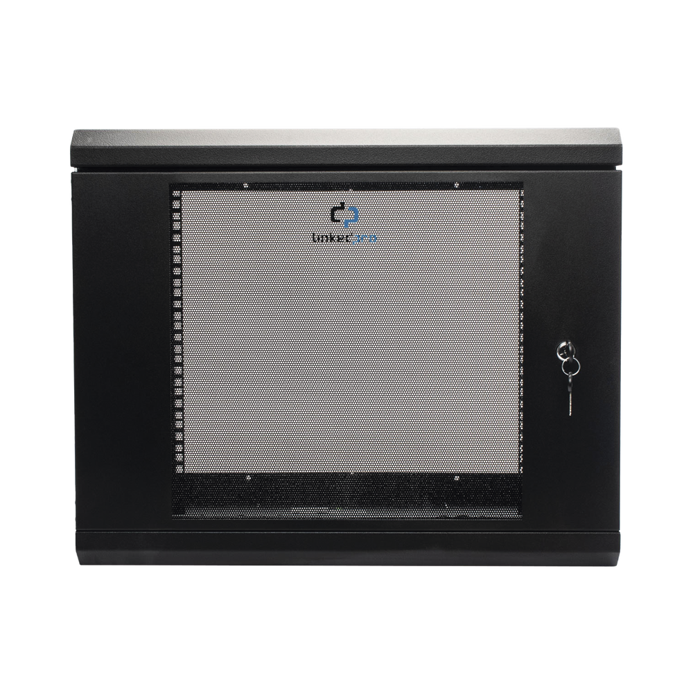 Gabinete de Pared de 9U con Puerta de Cristal Templado, 455 mm de Profundidad, Rack de 19'', Acero Reforzado Color Negro.