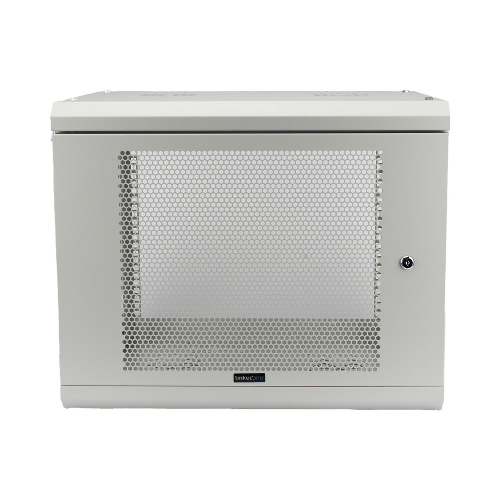 Gabinete de Pared de 9U con Puerta Perforada 455 mm de Profundidad, Rack de 19'', Acero Reforzado Color Gris Mate