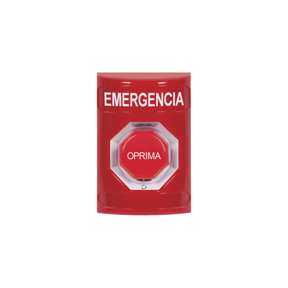 Botón de Emergencia, Texto en Español, Color Rojo, Acción Mantenida, Girar para Restablecer y LED Multicolor