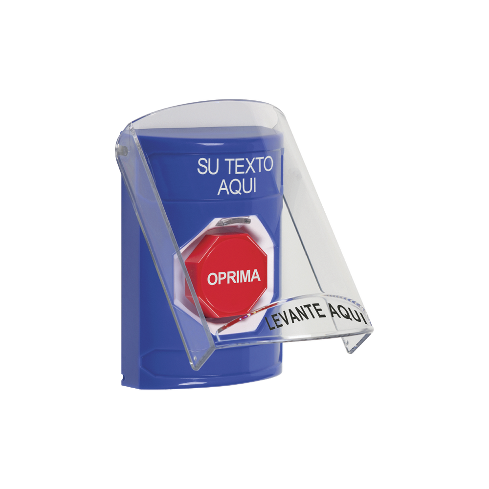 Botón con Texto Personalizado, Tapa Protectora de Policarbonato Súper Resistente, Restablecimiento con llave