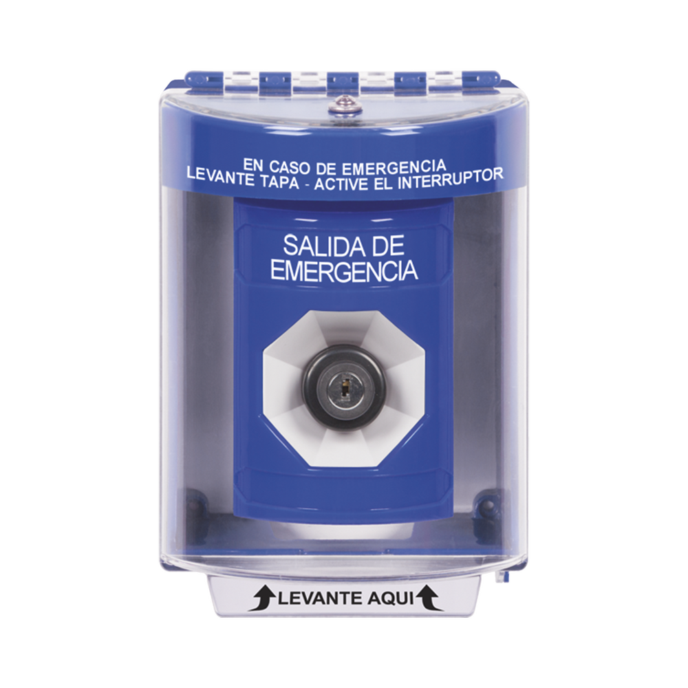 Botón de Salida de Emergencia, Texto en Español, Tapa Protectora de Policarbonato Súper Resistente, Llave para Activar