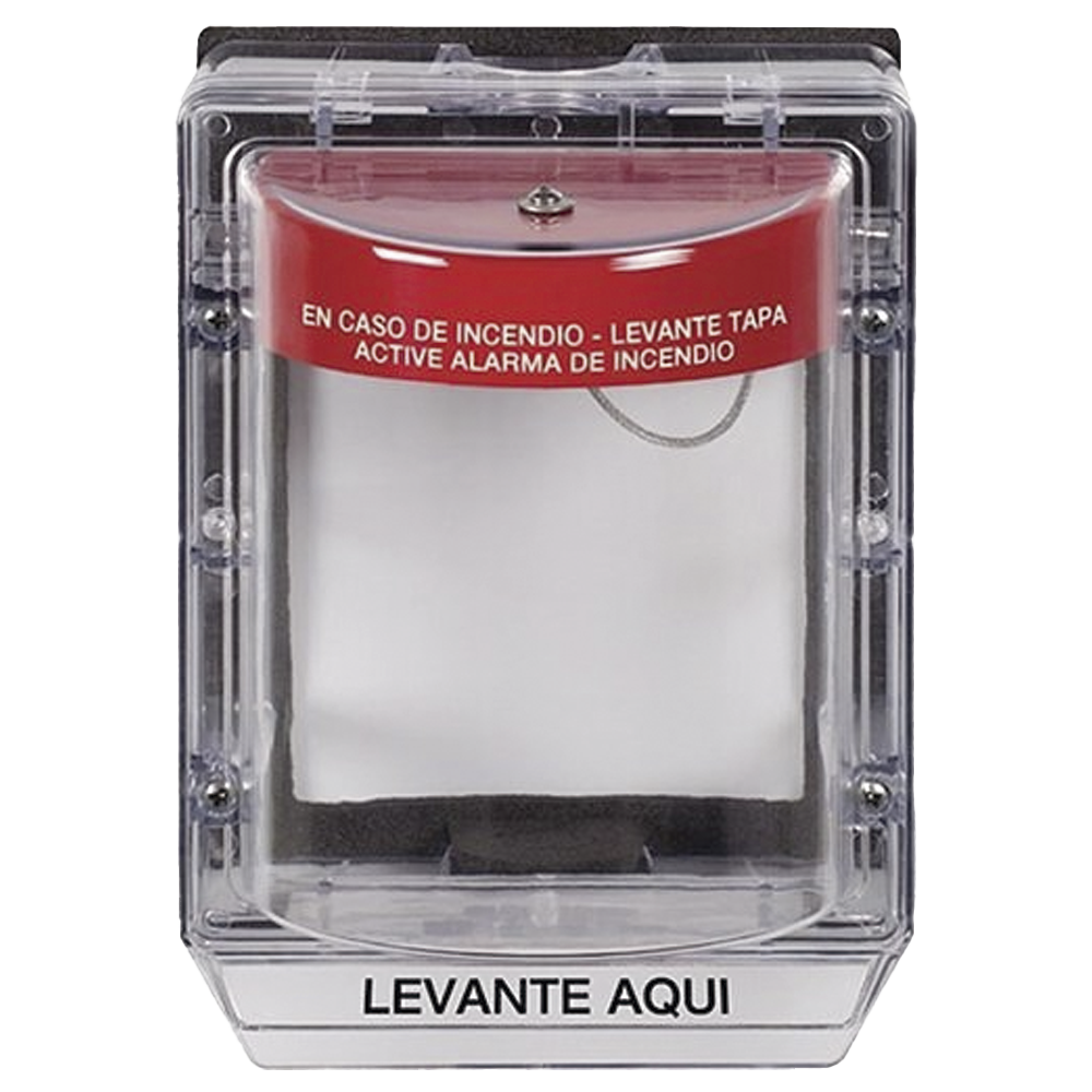 Cubierta Protectora de Policarbonato Serie Stopper II?, Con Bocina, Con Espaciador, Montaje Empotrado, Etiqueta en Espa?ol, IP54