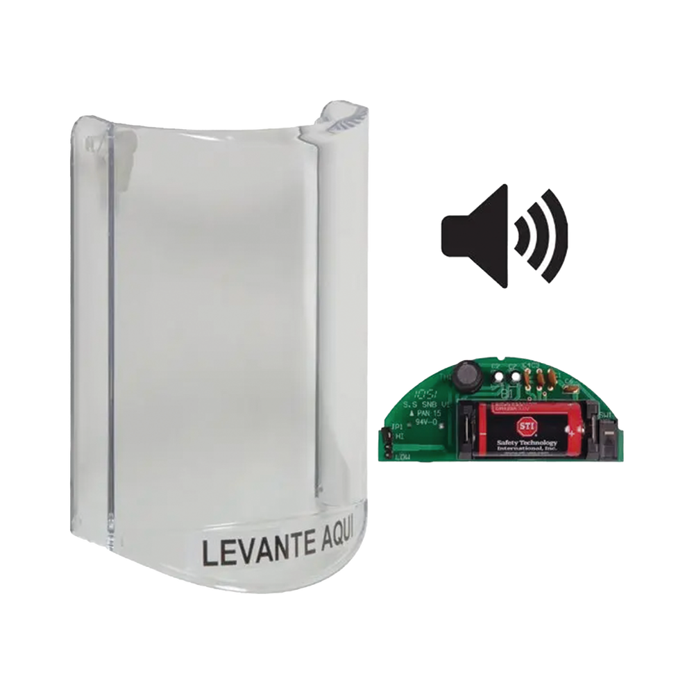 Cubierta Protectora De Policarbonato, S?per Resistente, Con Sonido, Texto En Espa?ol, Para Botones Multiusos Serie Stopper Station De STI