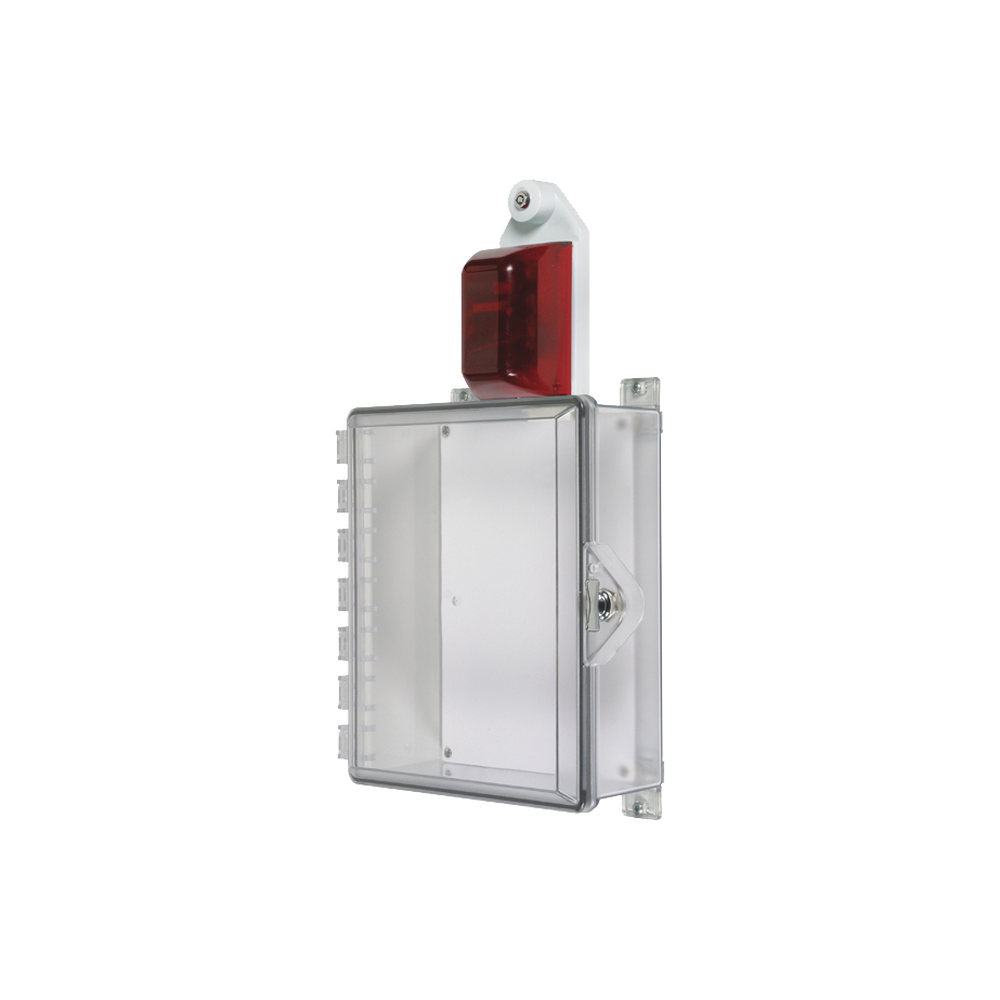 Gabinete Peque?o de Policarbonato Transparente S?per Resistente con Sirena/Estrobo y Cerradura Manual