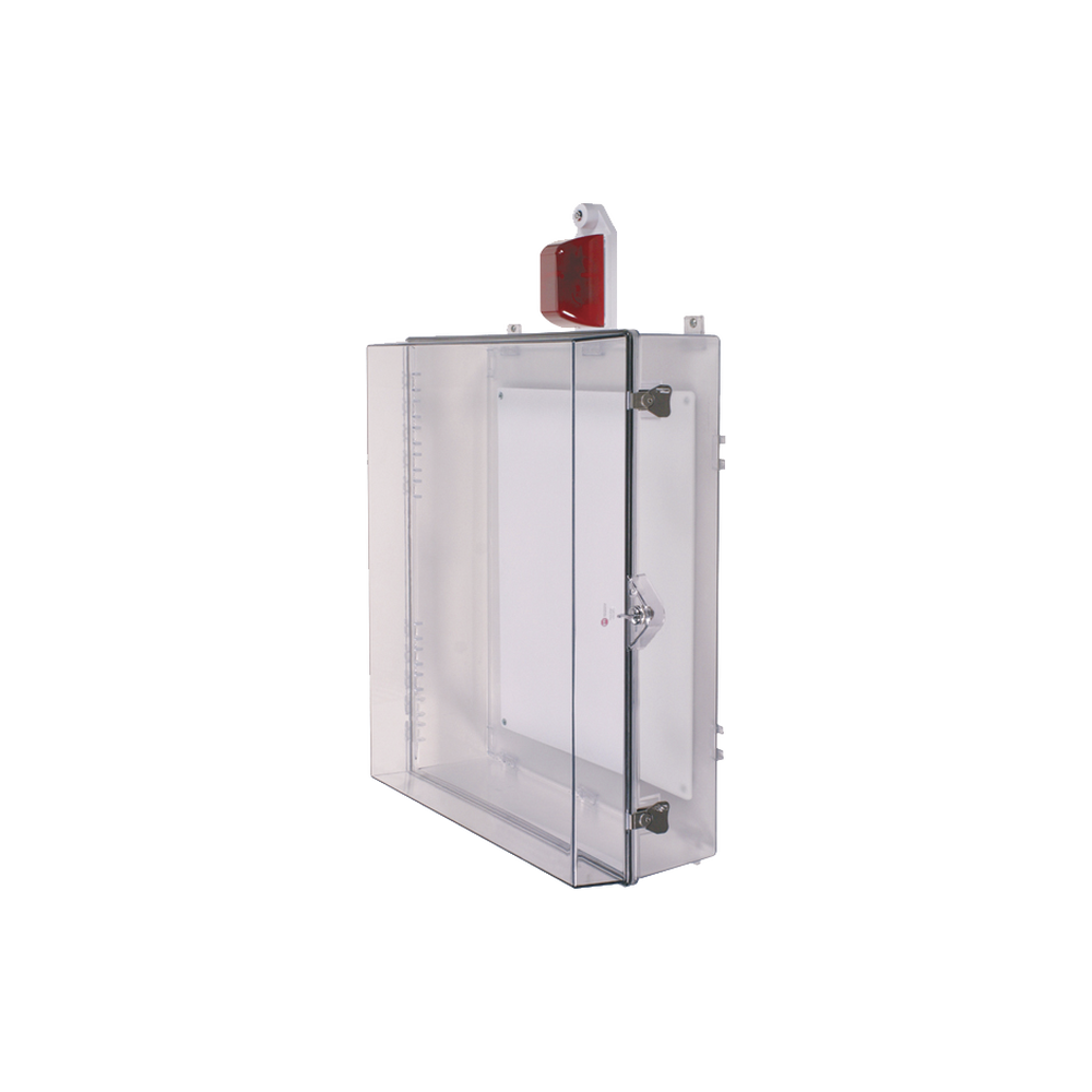 Gabinete Grande de Policarbonato Transparente S?per Resistente con Sirena/Estrobo y Cerradura con Llave