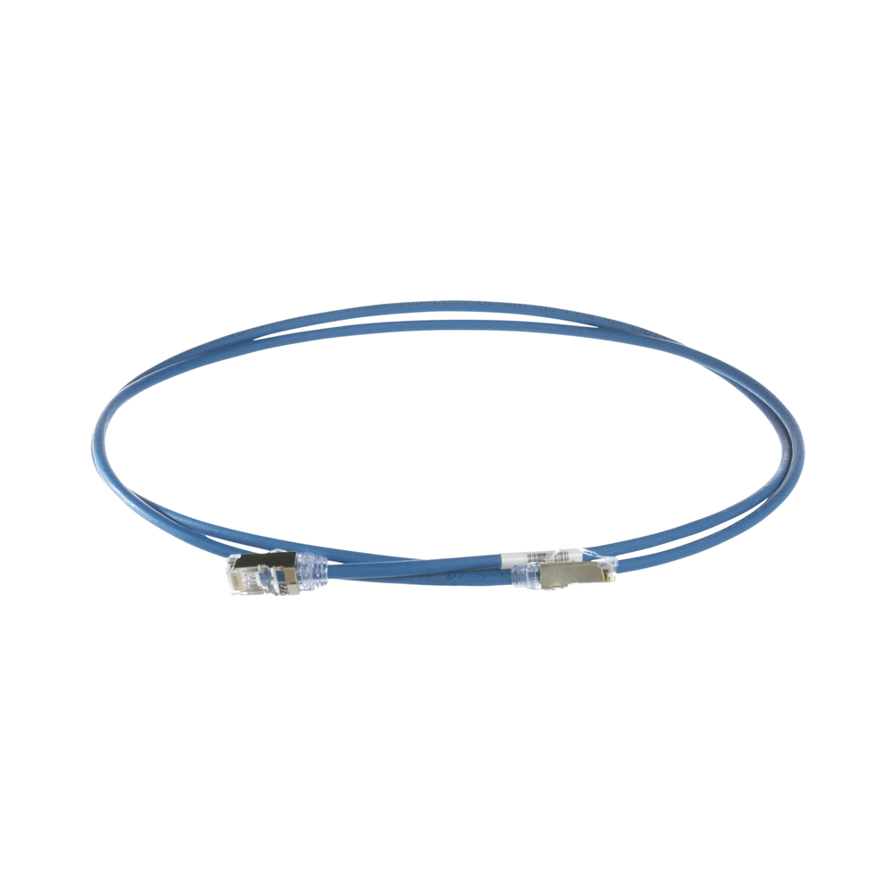 Patch Cord Cat6A, Diametro Reducido 28 AWG, Blindado S/FTP, CM/LS0H, 1.5 Metros (4.92 Pies), Color Azul