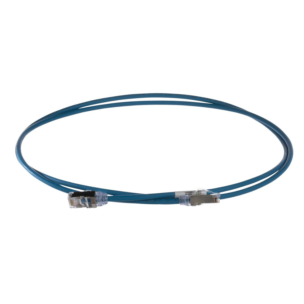 Patch Cord Cat6A, Diametro Reducido 28 AWG, Blindado S/FTP, CM/LS0H, 2 Metros (6.56 Pies), Color Azul