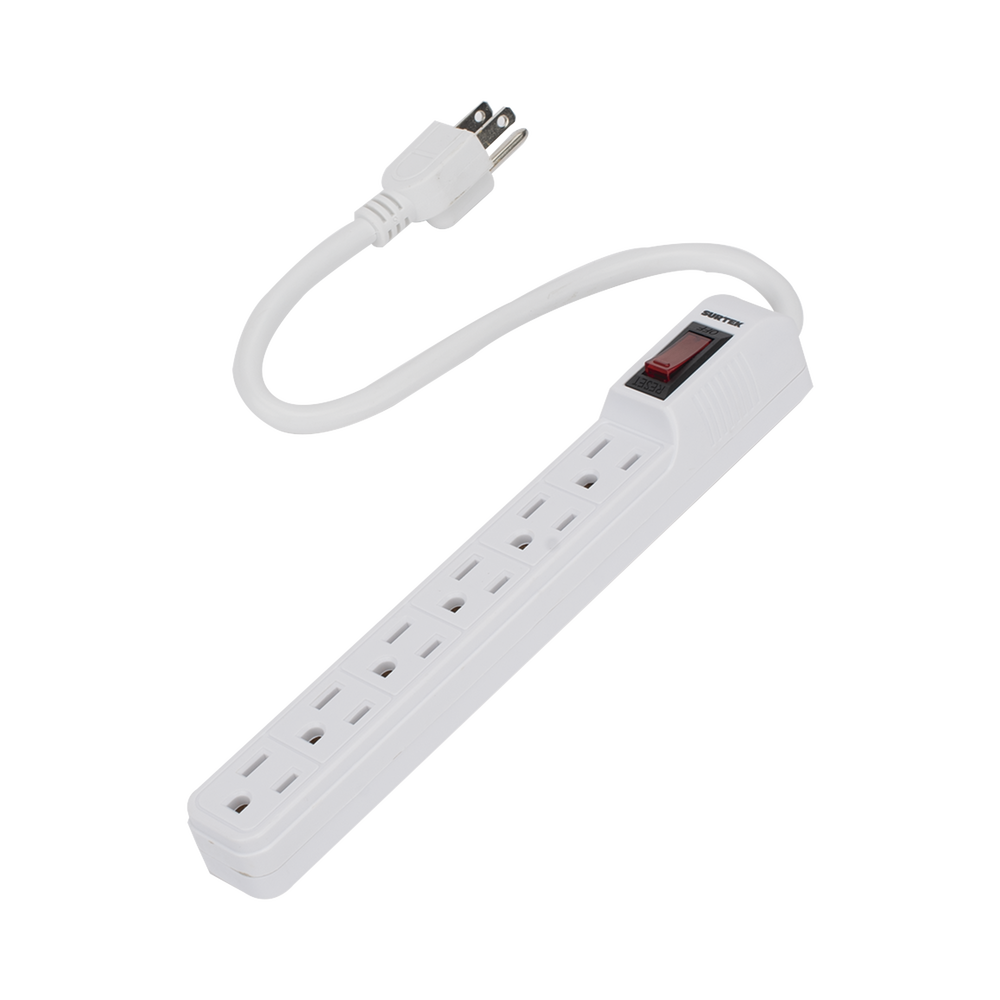 Multicontacto con cable 30 cm. 6 tomas 127 Vca línea, tierra, neutro 15 A max.