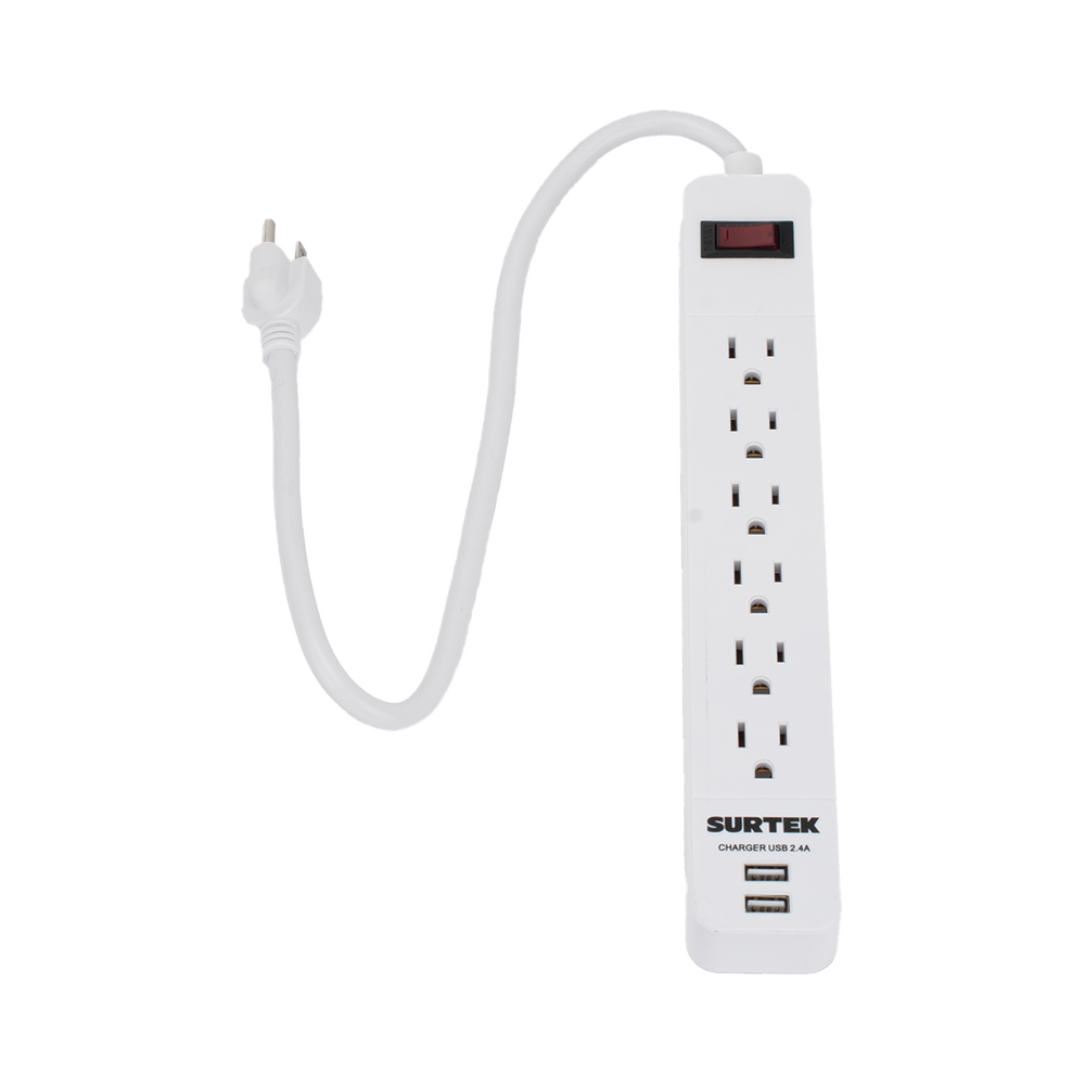 Multicontacto con 6 contactos aterrizados y 2 puertos usb.