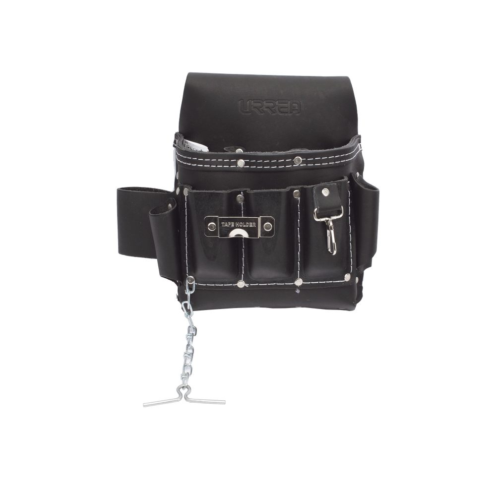 Estuche porta herramienta de piel con cinturón, con 10 bolsillos, medidas 25.4 x 25.4 cm.