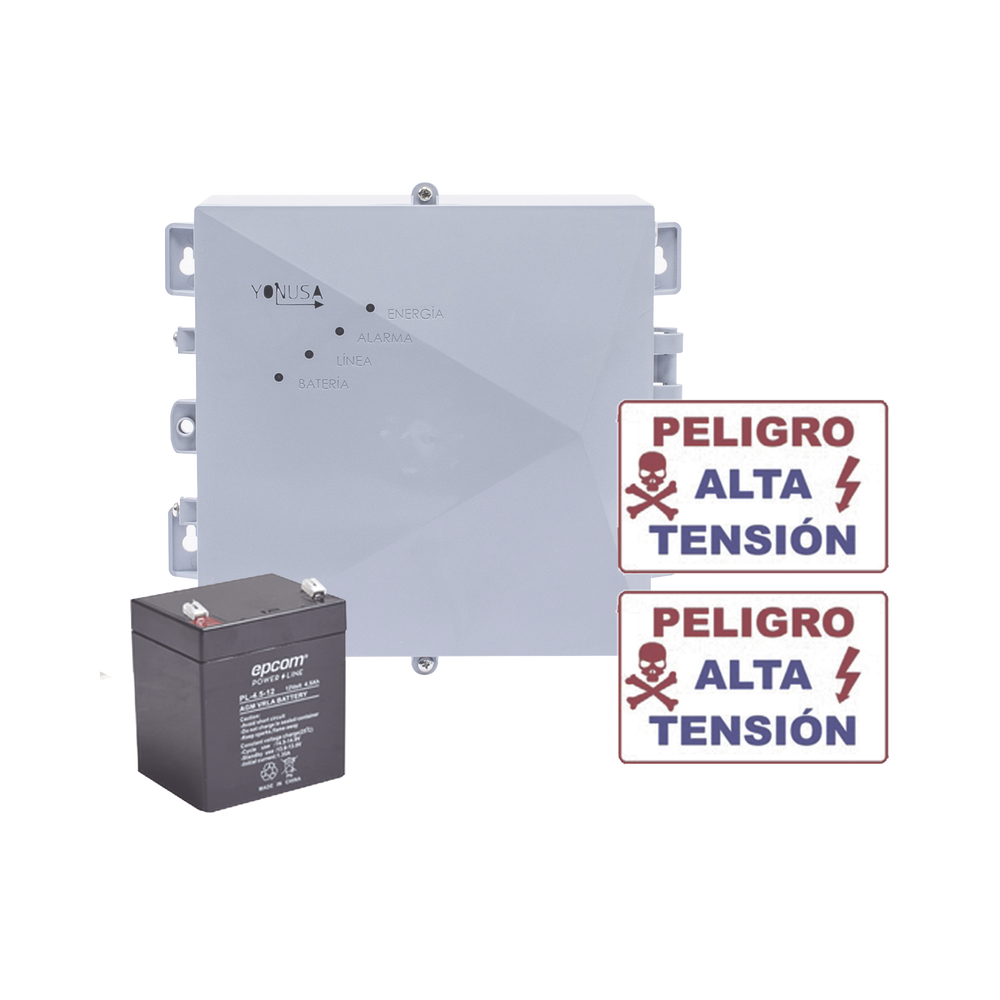 KIT de Energizador de 12,000Volts-1JOULES/2500 mts lineales de proteccion/Activado por Atenuación de voltaje,Corte de línea o Aterrizamiento de la línea/Integración a panel de Alarma.