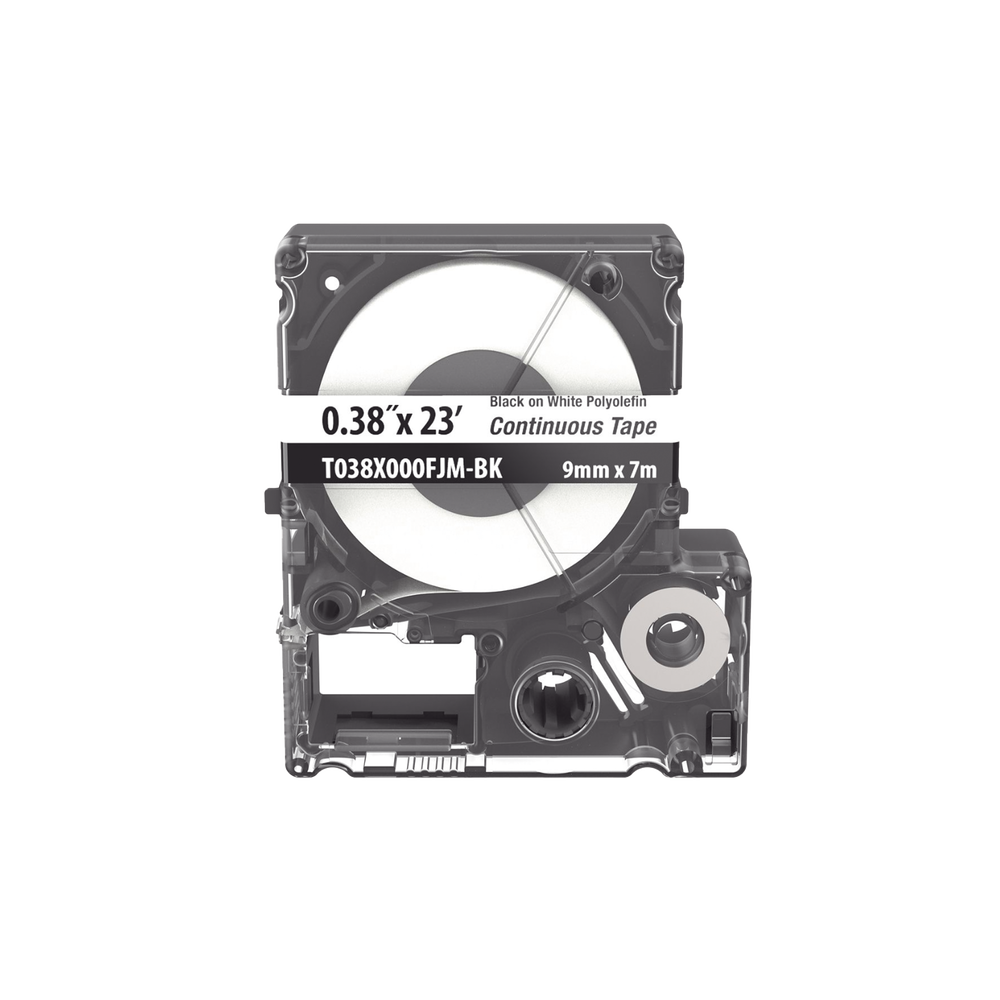 Casete de Etiquetas de Poliolefina de Cinta Continua, Color Negro Sobre Blanco, Uso Interior/Exterior, 9 mm de Ancho x 7 Metros de Largo (22.97 Pies)