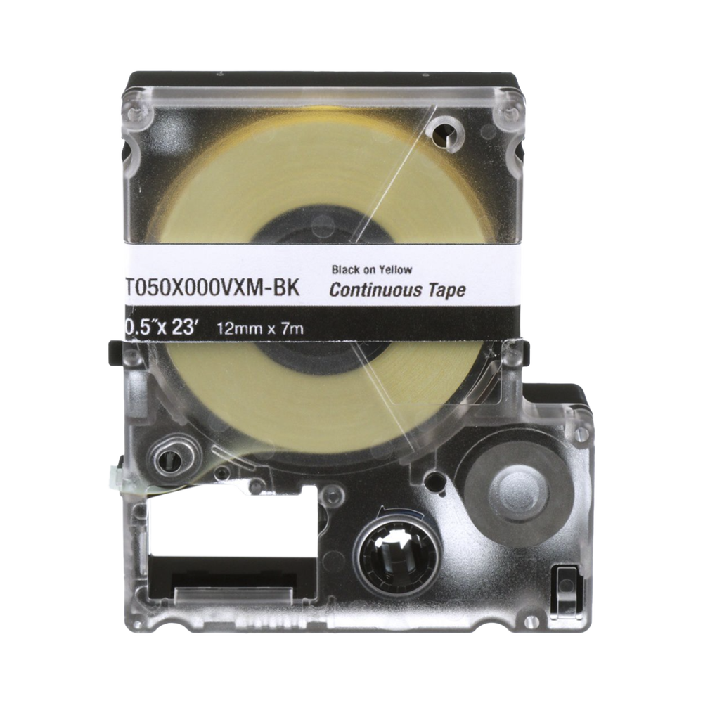 Casete de Etiquetas de Vinilo de Cinta Continua, Color Negro Sobre Amarillo, Uso Interior/Exterior, 9 mm de Ancho x 7 Metros (22.97 Pies) de Largo